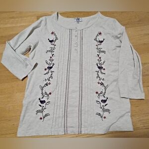 Embroidered  Design Cream Colored Top Women's M